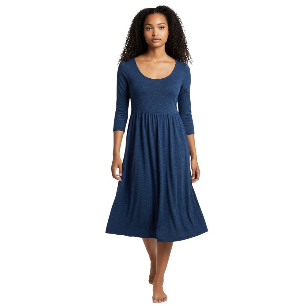 Toad&Co Blue Organic Cotton Tencel 3/4 Sleeve Fit & Flare Midi Dress S